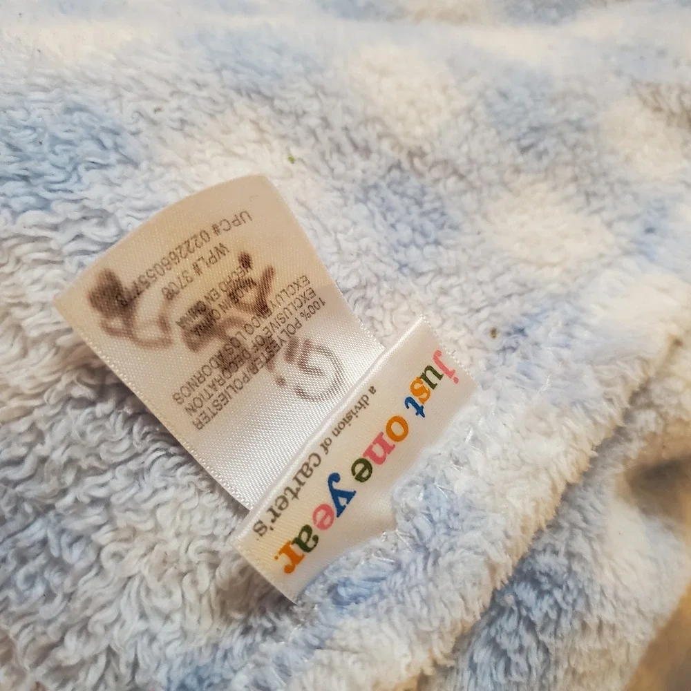Just One Year Carters Too Cute Dog Blue White Check Plaid Gingham Baby Blanket‎